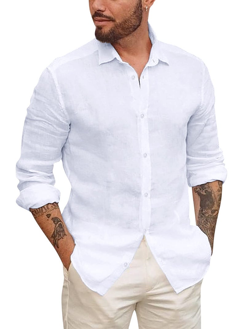 Runcati Mens Button Up Shirts Linen Beach Long Sleeve Casual Cotton Summer Lightweight Tops X-Large - Image 1